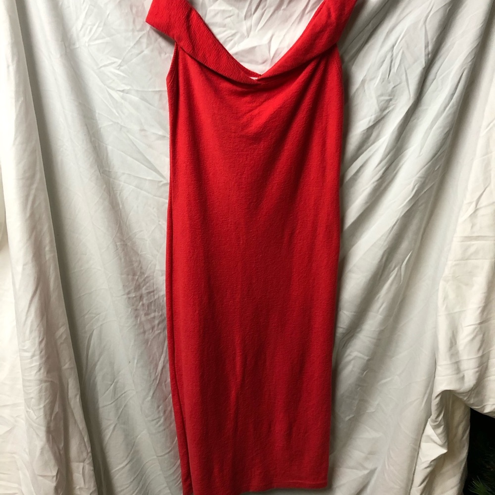 NWT RED ZARA ON / OFF SHOULDER FITTED MIDI DRESS SMALL